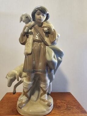 Porcelain Shepherd Boy Figurine in Beige and Cream - Unbranded